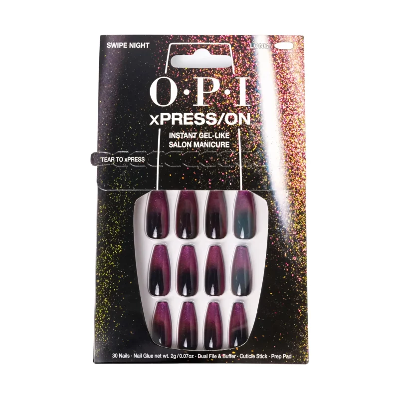 OPI Xpress/On - 30 Faux Ongles Réutilisables, Swipe Night - Effet Gel