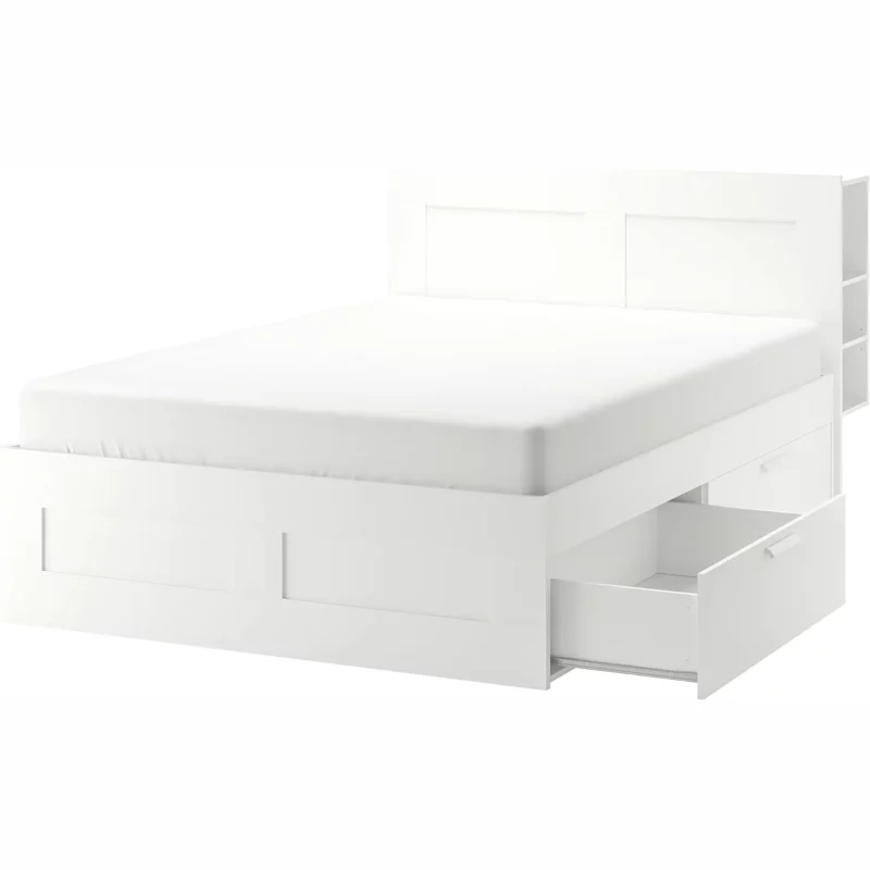 IKEA Cadre de lit BRIMNES avec rangement et tête de lit, 160 x 200 cm, blanc/Lindbåden
